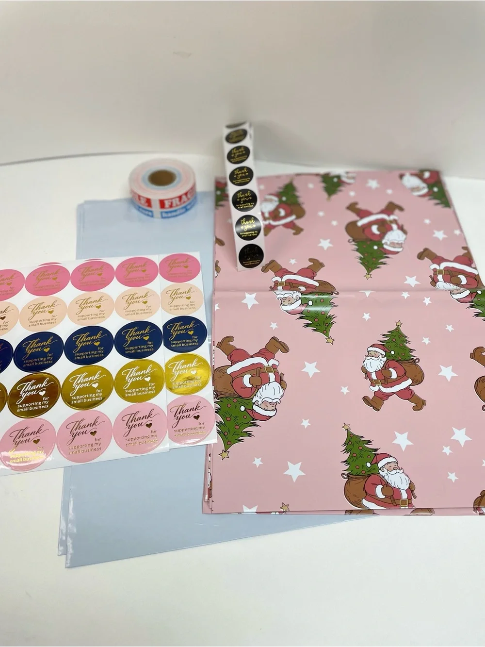 Christmas 20 Ploy Mailers Thank you and Fragile Sticker Bundle